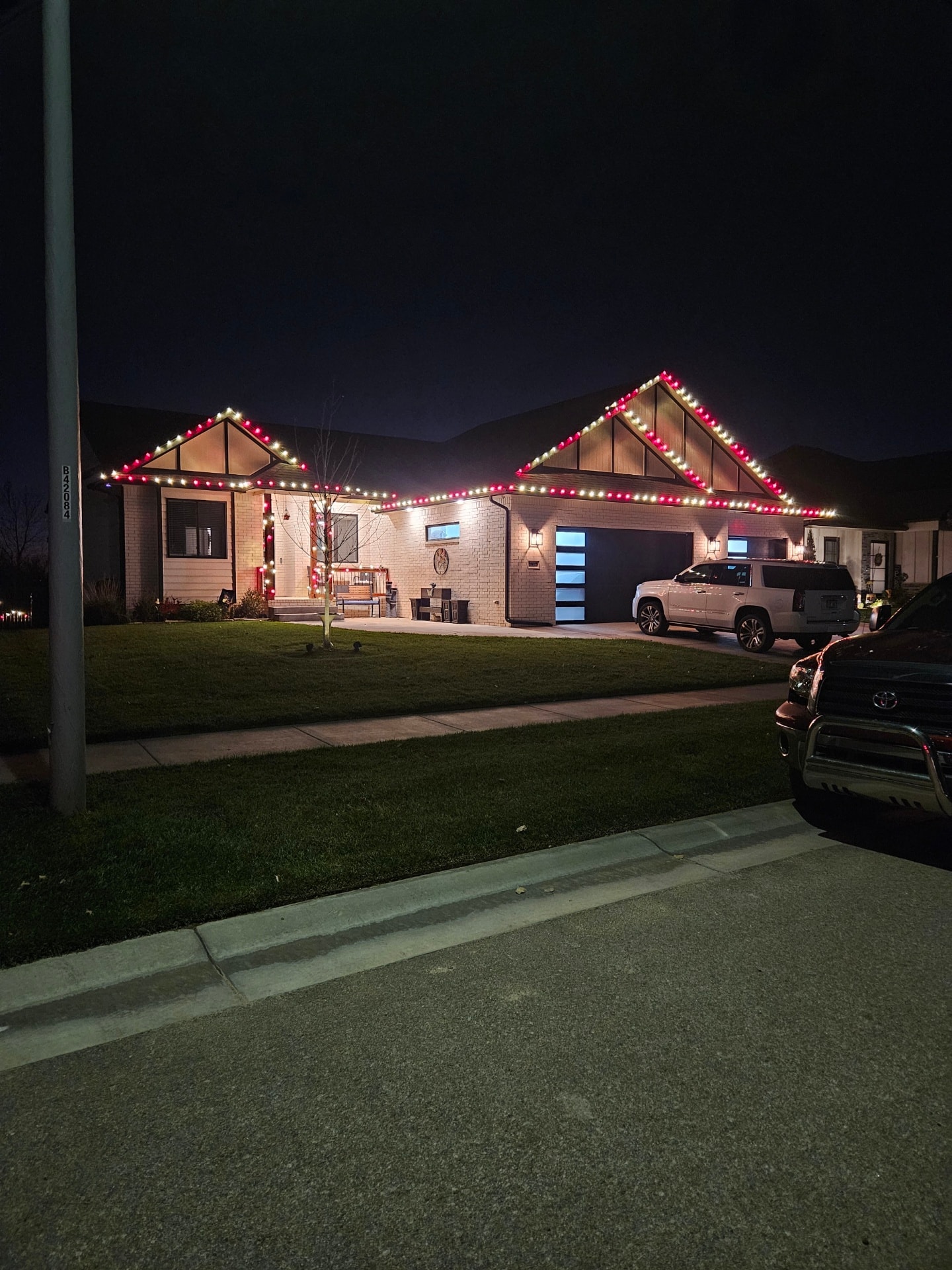 Christmas lights on roofline